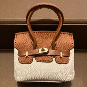 👜 Handmade Mini Brown Beige Faux Leather Birkin AirPods Tote Bag Charm Miniature